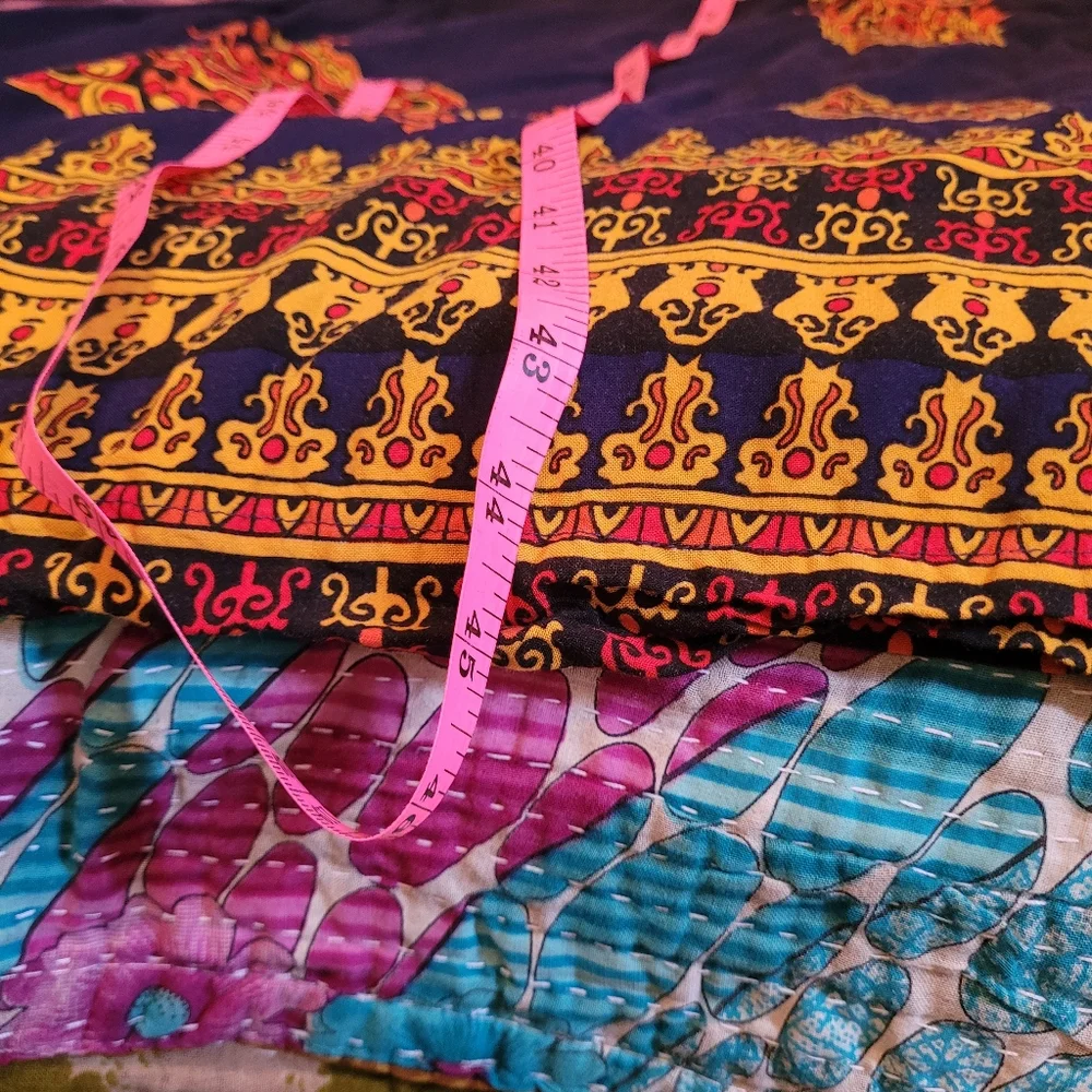 Navy Blue Maxi Dress with Orange Medallion Print, Angie, L - Picture 3 of 10